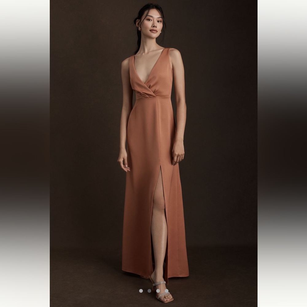 BHLDN's Piper V-neckline Bridesmaid Dress with V-silhouette Back in color Sedona